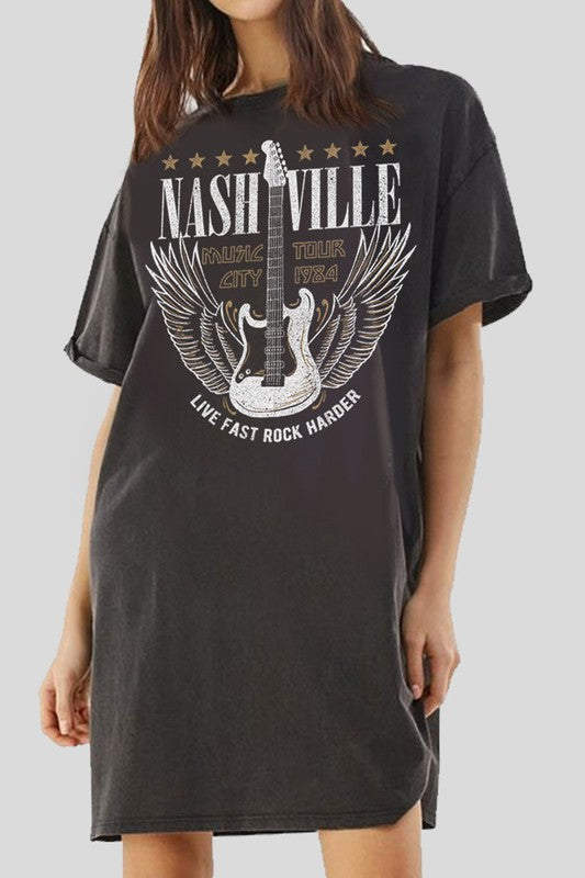 Nashville Music City Mineral Wash T-shirt Dress {Curvy}
