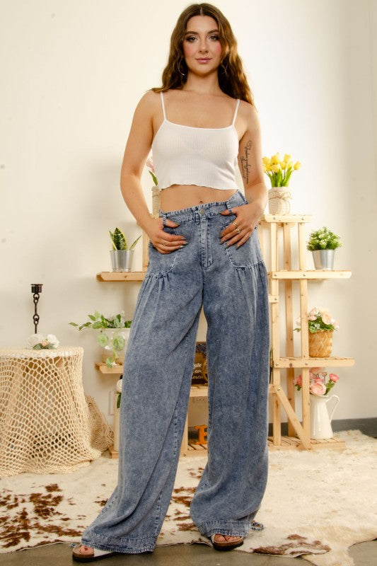 Downtown Fun Tencel Pants in Dark Wash