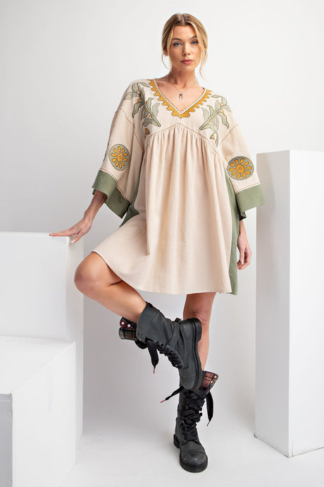Take You Away Embroidered Babydoll Dress in Olive