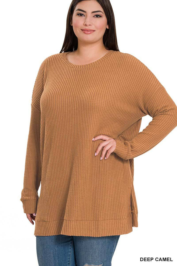 Find Your Place Top in Deep Camel  {Curvy}