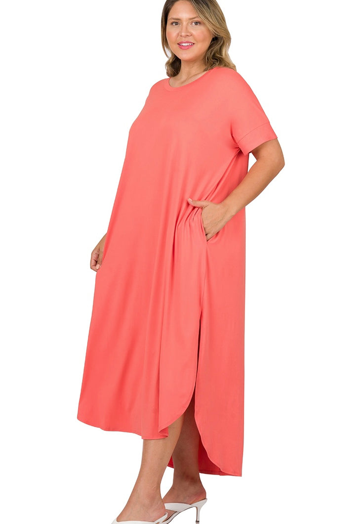 Weekend Vibes Maxi Dress in Deep Coral {Curvy}