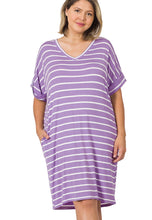 Picnic Vibes Stripe T-shirt Dress in Lavender{Curvy}